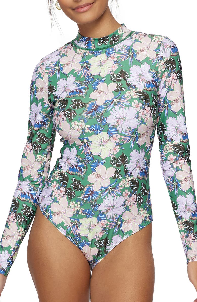 O'Neill Bellamy Myrtos Floral Rashguard Surf Swimsuit, Main, color, 