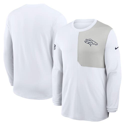 Nike White Denver Broncos Sideline Coach Uv Performance Long Sleeve T-shirt In White