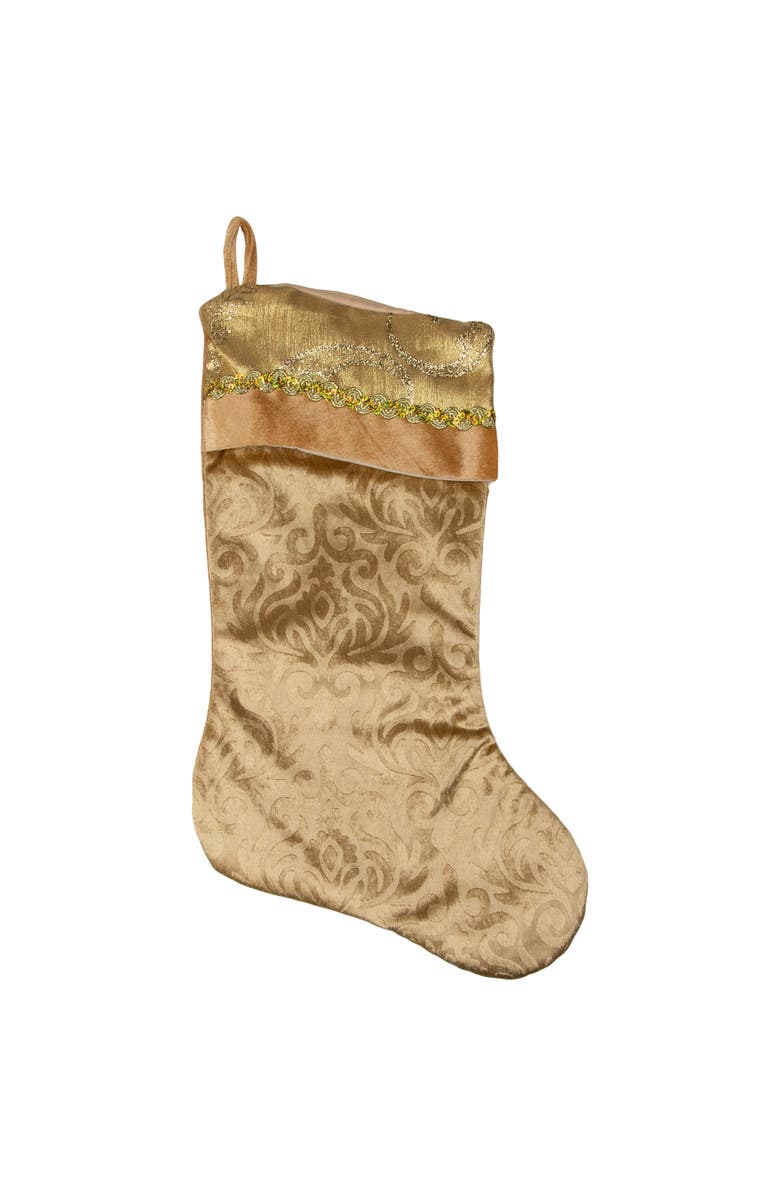 Northlight 20.5" Gold Etched Velvet Christmas Stocking with Glitter Print and Metallic Trim, Main, color, 