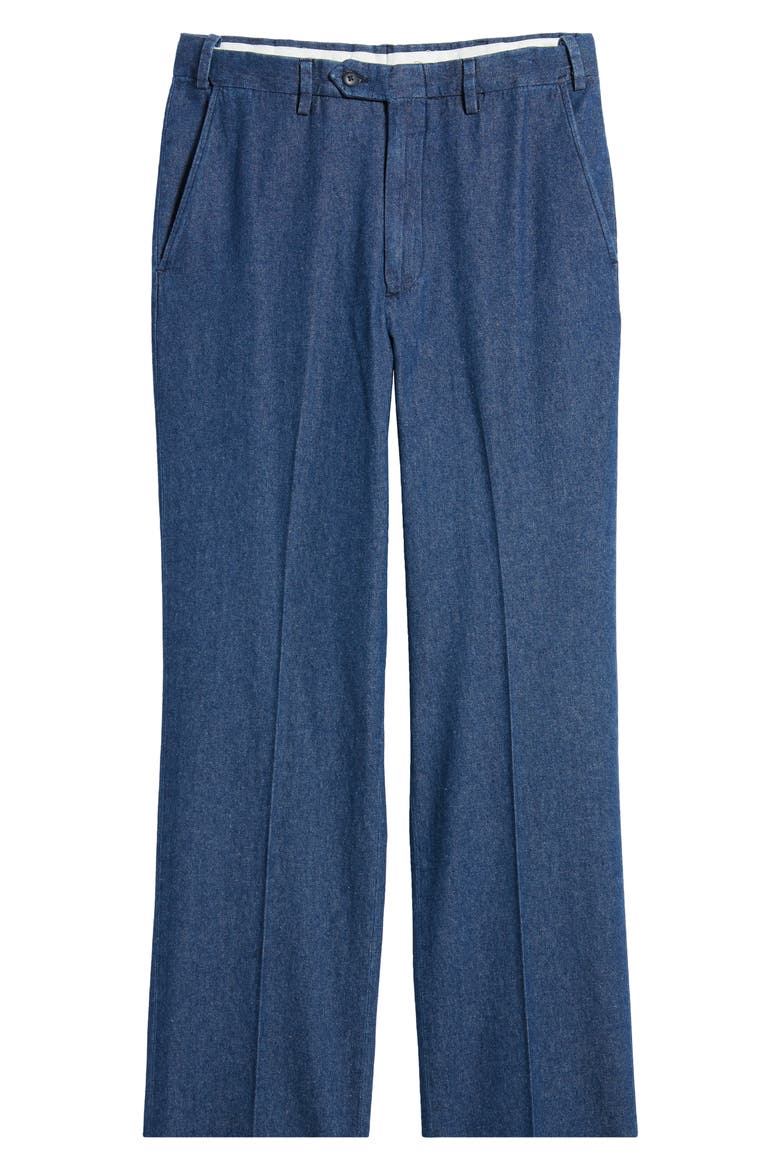 Pleated Self Sizer Waist Flat Front Denim Trousers, Alternate, color, NAVY