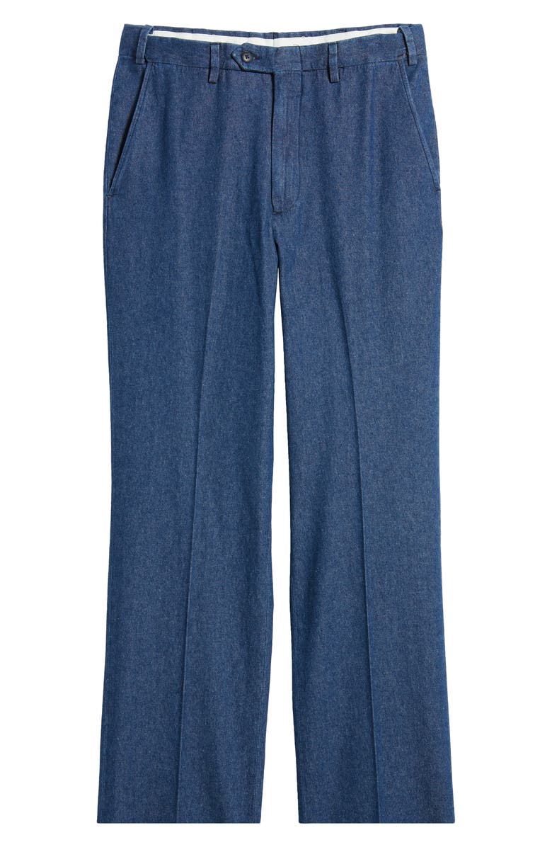 Berle Pleated Self Sizer Waist Flat Front Denim Trousers, Alternate, color, Navy