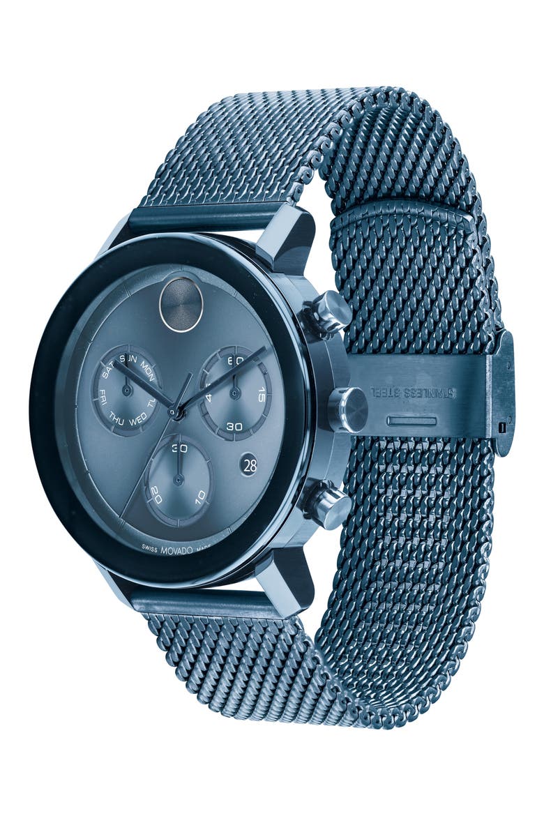 Bold Evolution Chronograph Mesh Strap Watch, 42mm, Alternate, color, BLUE DIAL