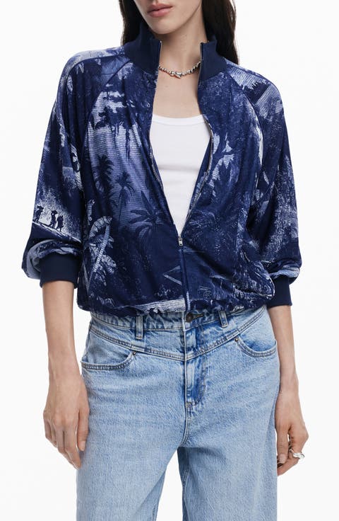 Landscape Print Zip-Up Track Jacket