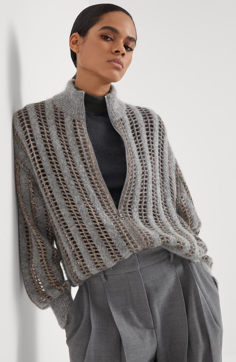 Brunello Cucinelli Dazzling Net cardigan, Alternate, color, 