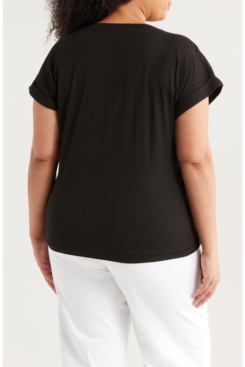 Embroidered Eyelet Cap Sleeve T-Shirt, Alternate, color, BLACK