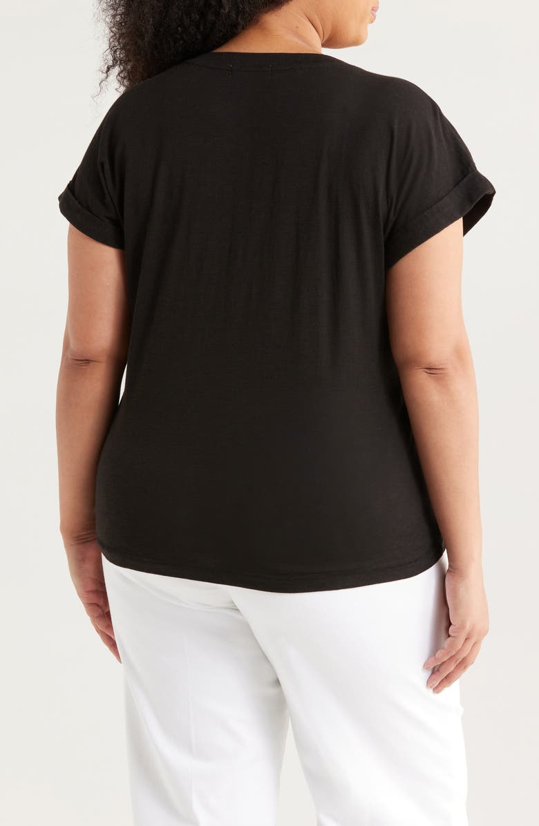 Wit & Wisdom Embroidered Eyelet Cap Sleeve T-Shirt, Alternate, color, Black