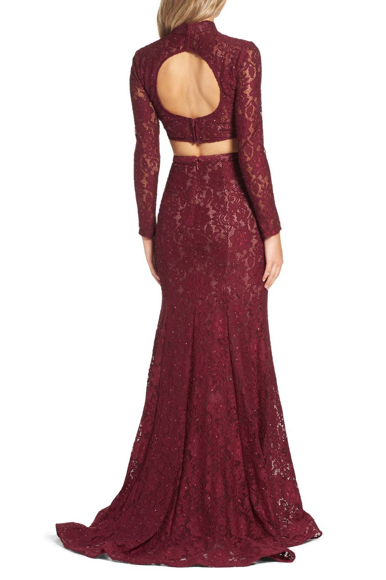 Embellished Lace Two-Piece Gown, Alternate, color, GARNET