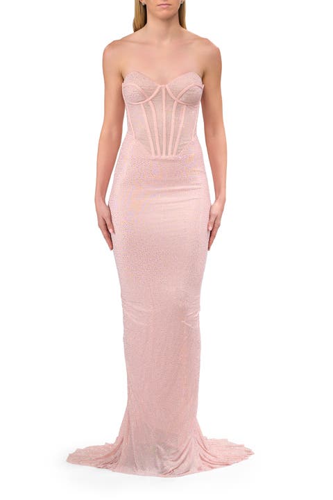 Corset Style Prom Dress with Rhinestone Fabric