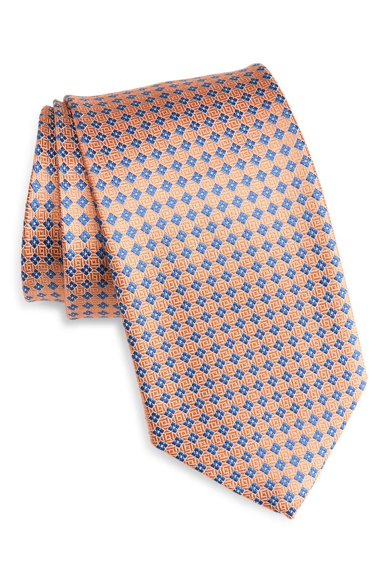 Neat Diamond Silk Jacquard Tie, Main, color, ORANGE