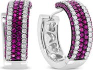 Haus of Brilliance 18K White Gold 1 7/8 Cttw Diamond and 1mm Round Red Ruby Open Swish Hoop Earrings