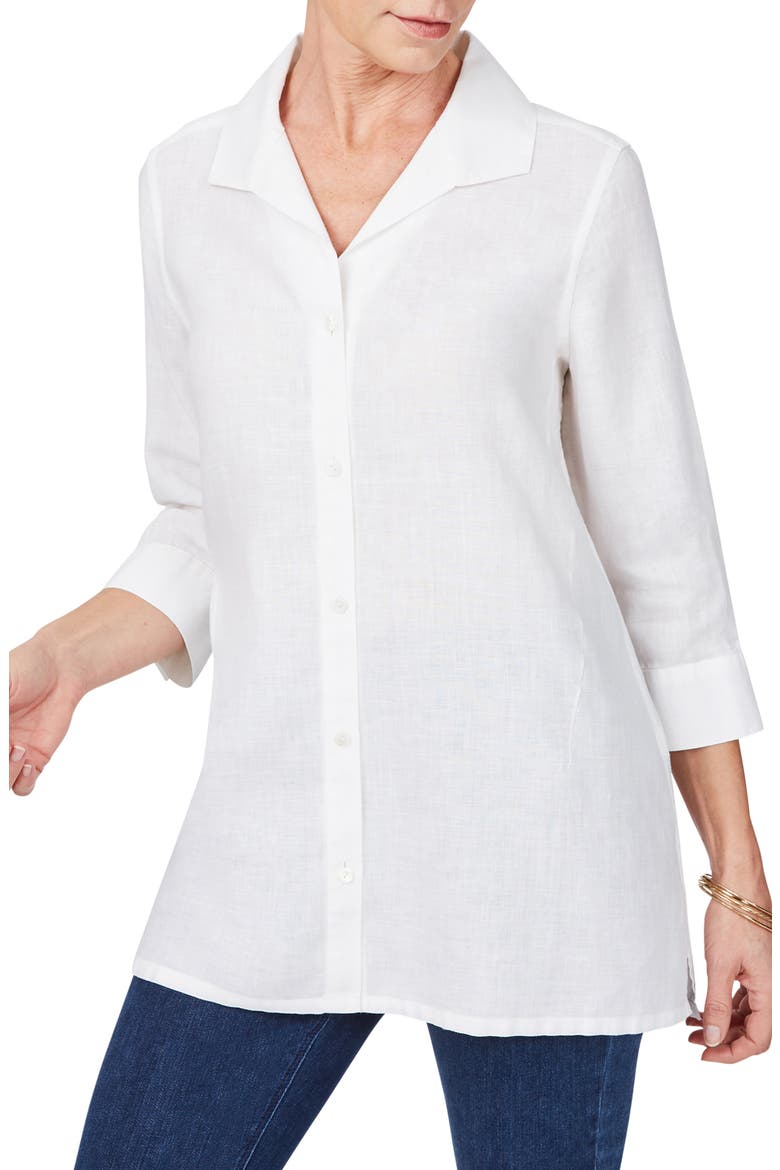 Sterling Button Front Non-Iron Linen Shirt, Main, color, WHITE