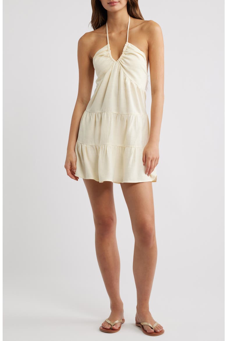 Kenna Keyhole Halter Minidress, Alternate, color, VANILLA
