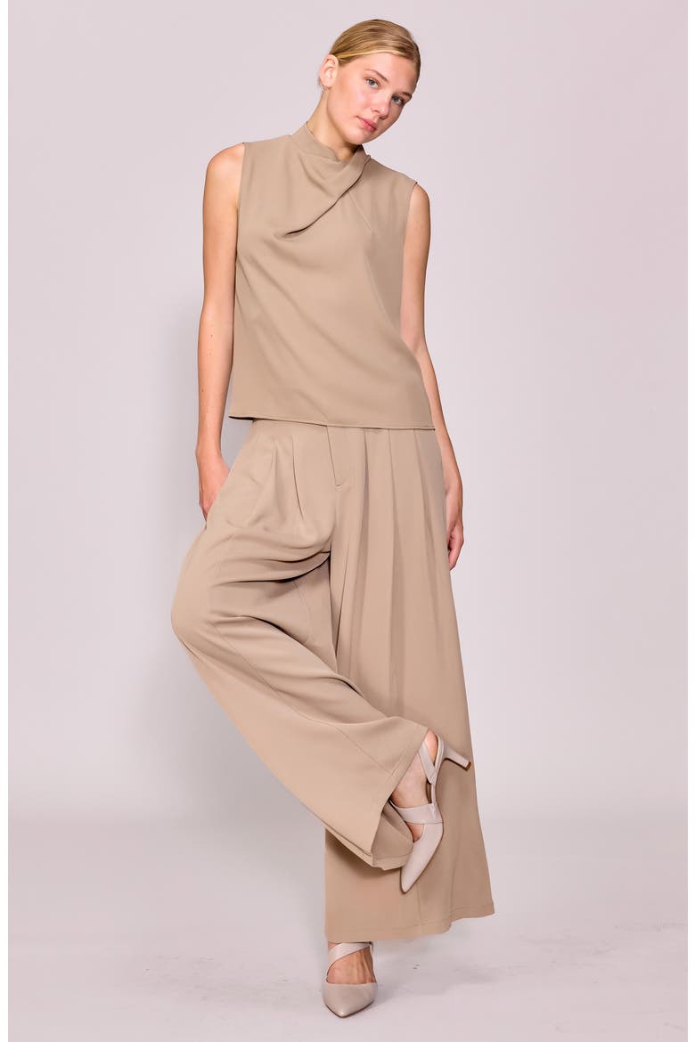 Drape Neck Sleeveless Crepe Top, Alternate, color, KHAKI