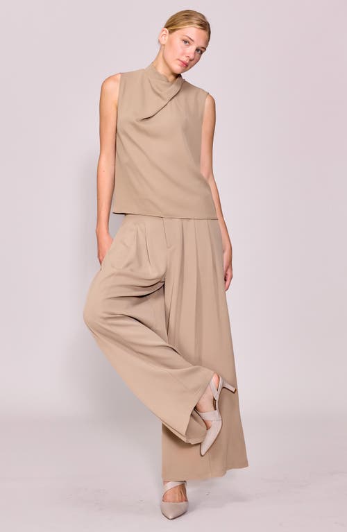 Melloday Drape Neck Sleeveless Crepe Top In Brown