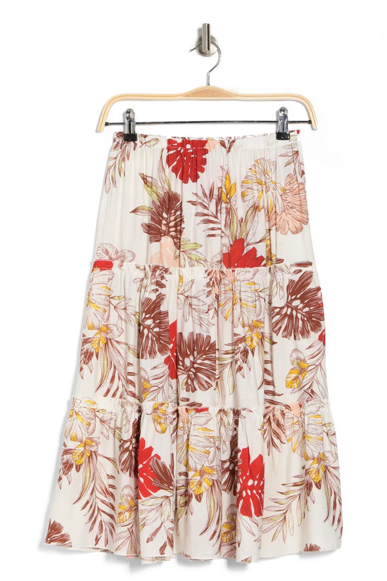 Floral Tiered Midi Skirt, Alternate, color, IVORY MULTI