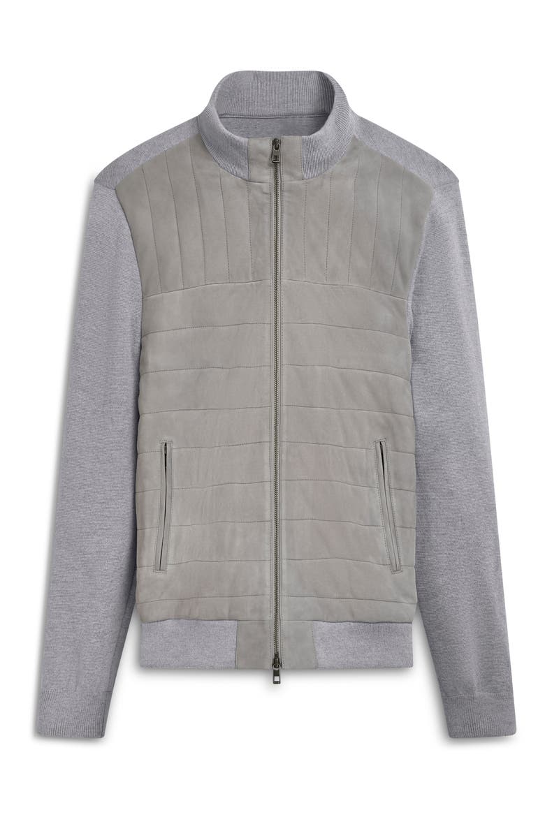 Quilted Suede Panel Sweater Jacket, Alternate, color, CEMENT