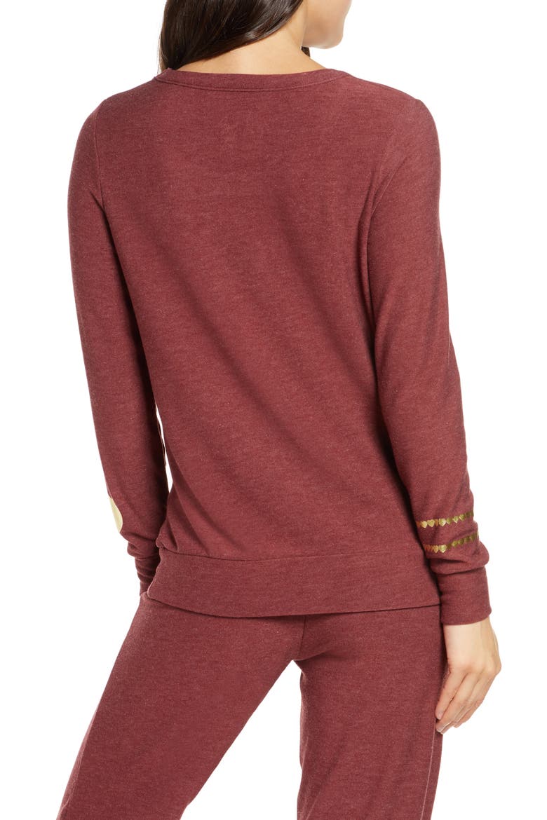 Cozy Knit Golden Heart Sweatshirt, Alternate, color, DARK RUBY