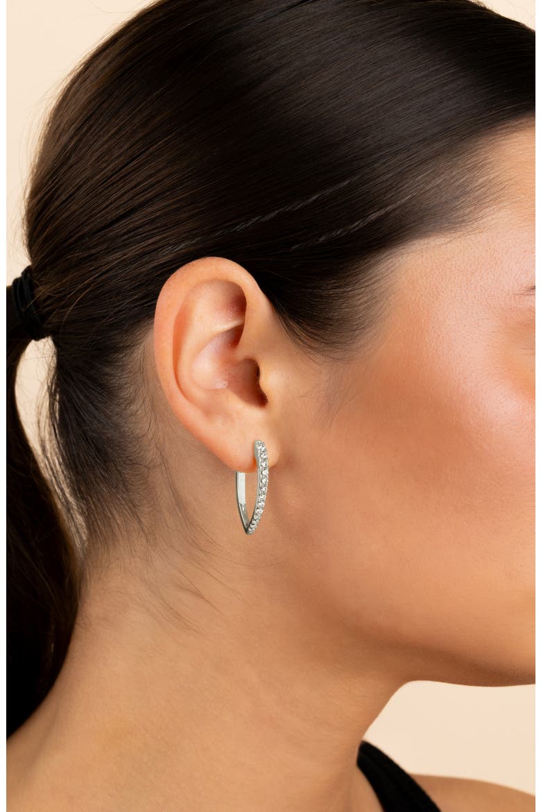 Kenia Cubic Zirconia Marquise Hoop Earrings, Alternate, color, SILVER