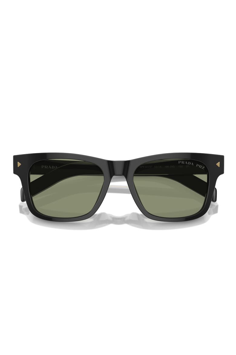 55mm Polarized Rectangular Sunglasses, Main, color, BLACK
