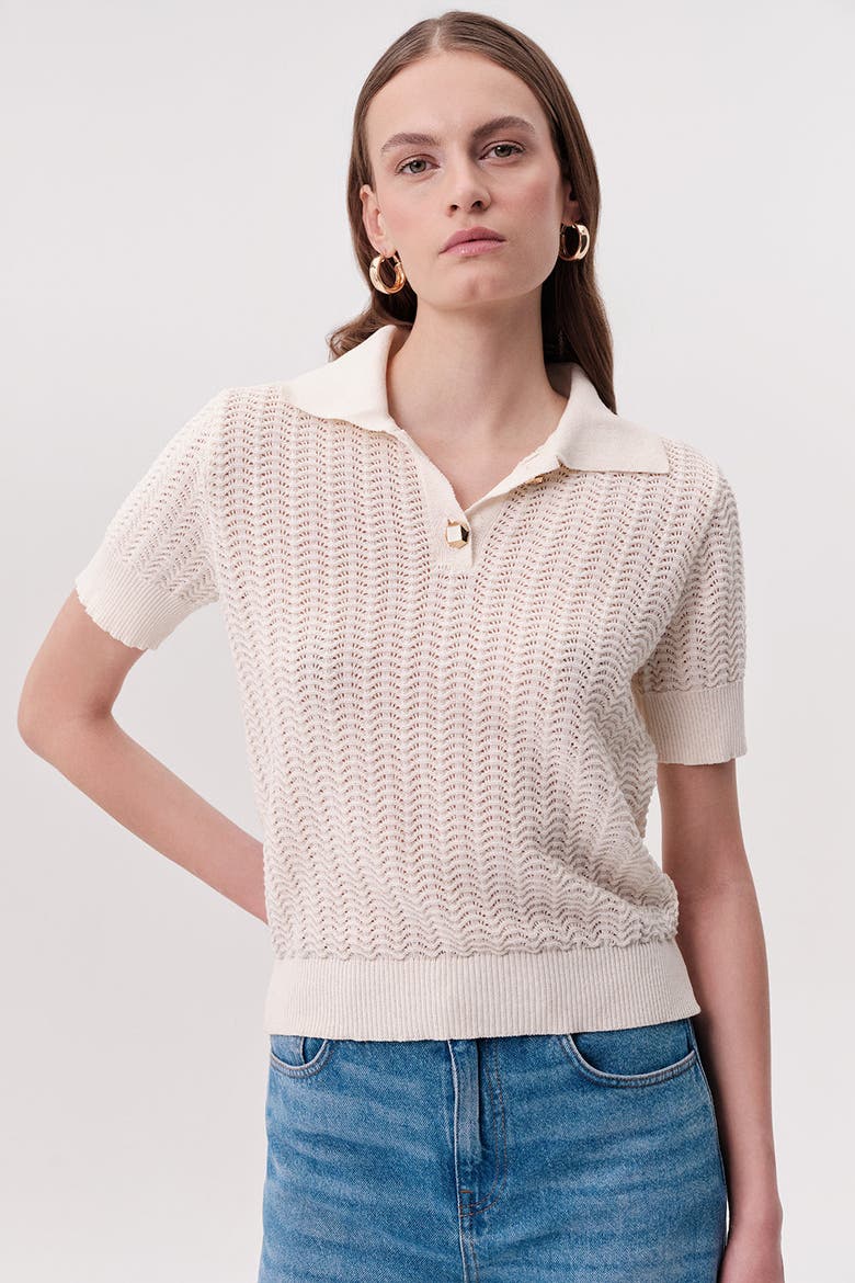 Rachelle Short Sleeve Knit Blouse, Main, color, Cream