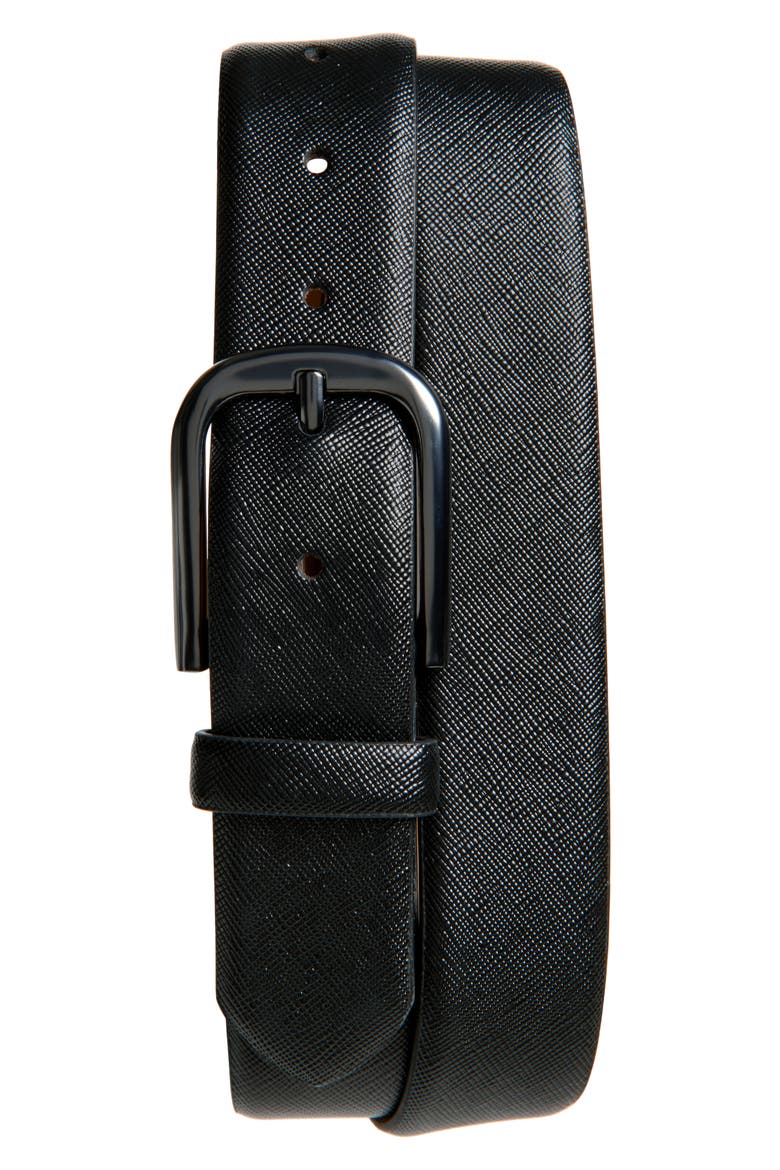 Waylen Saffiano Leather Belt, Main, color, BLACK