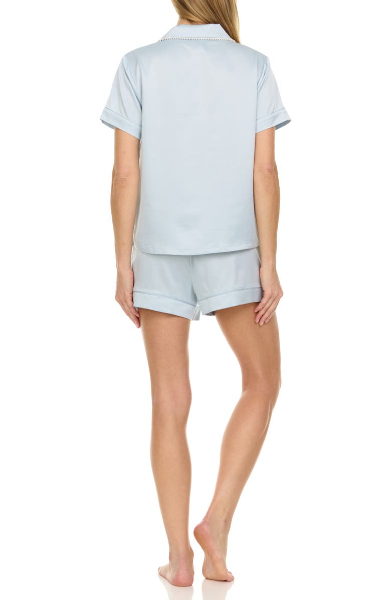 Flora Nikrooz Satin Short Pajamas with Faux Pearl Trim, Alternate, color, Ice Flow