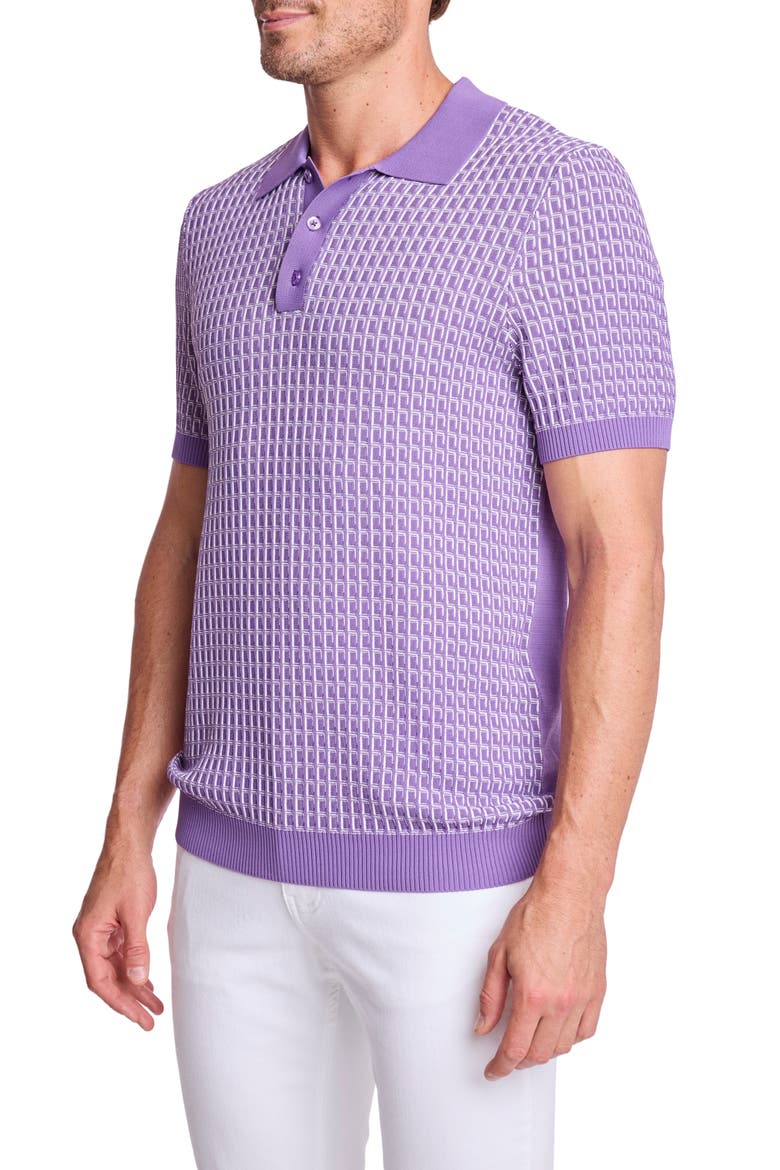 Trim Fit Geometric Knit Polo, Alternate, color, DEEP LILAC & WHITE