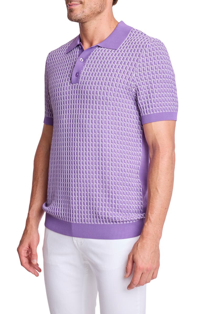 PAISLEY & GRAY Trim Fit Geometric Knit Polo, Alternate, color, Deep Lilac & White