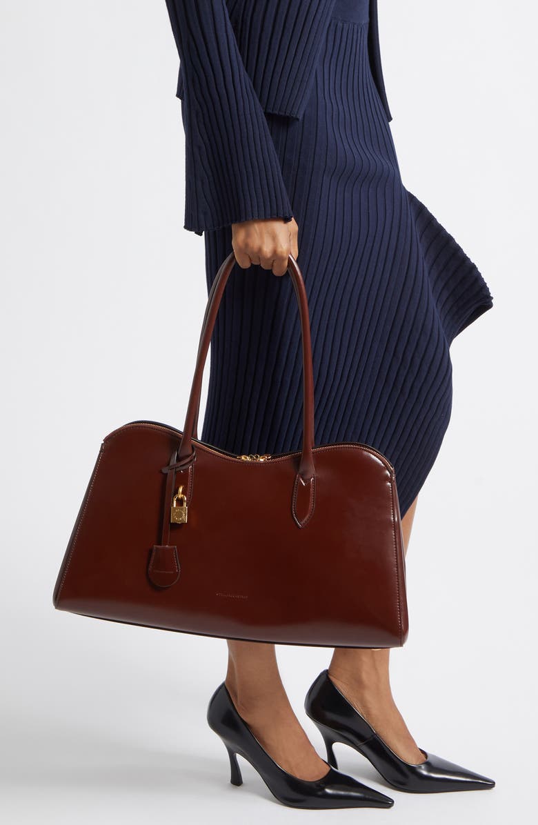 Stella McCartney Ryder Patent Open Tote, Alternate, color, Mahogany