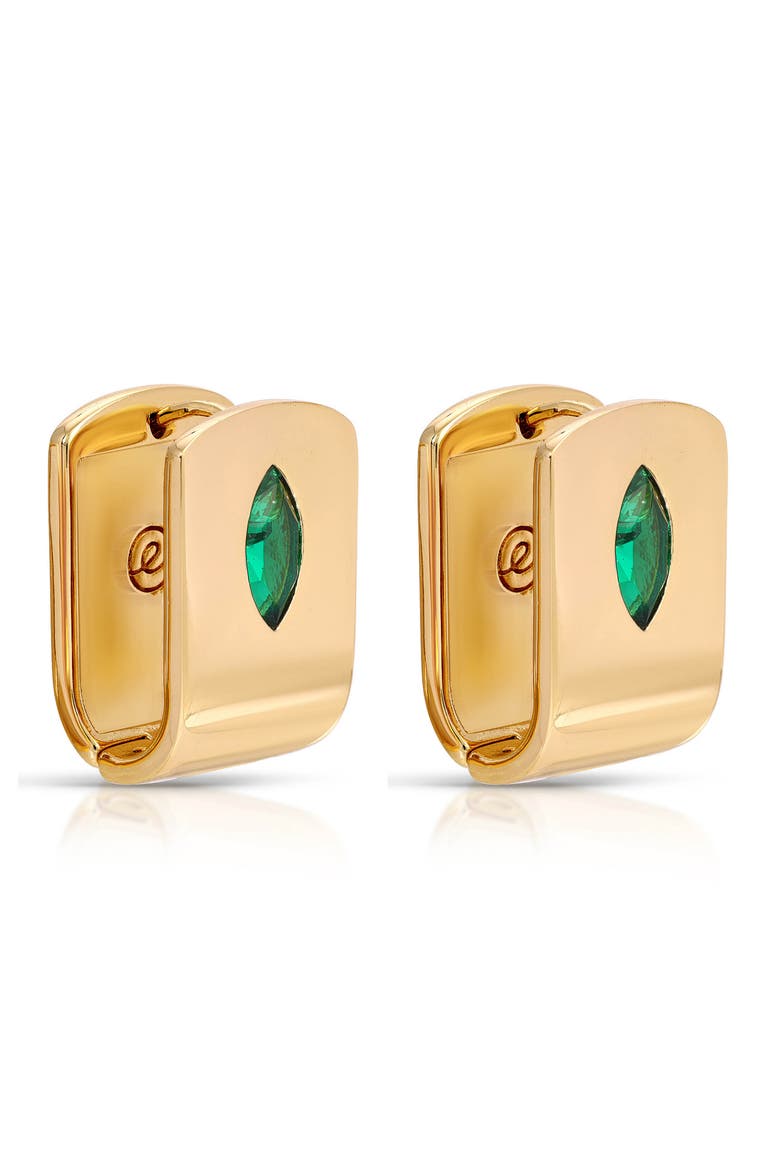 Marquise Stone Huggie Earrings, Alternate, color, GREEN