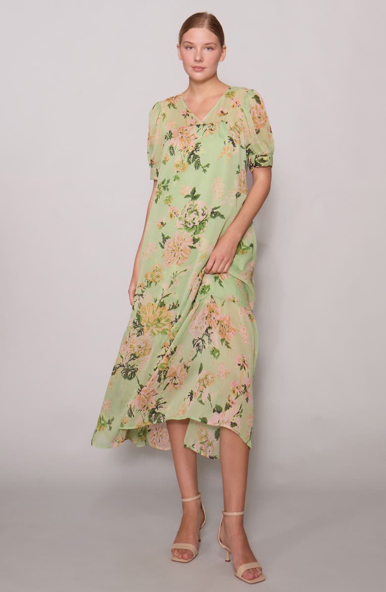MELLODAY Puff Sleeve Tiered Midi Dress, Alternate, color, 