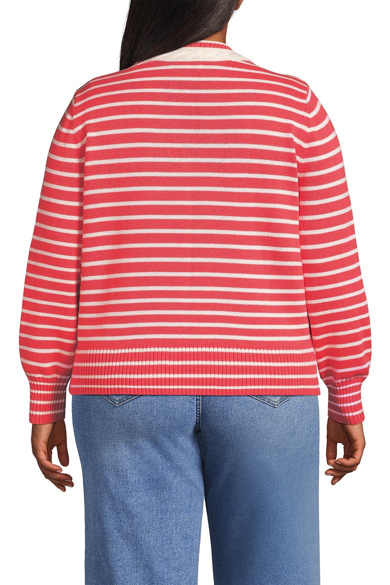 Drifter Set in Sleeve Vneck Sweater, Alternate, color, Coral/Ivory Mini Stripe