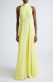 Givenchy Bow Back Pleated Silk Chiffon Gown