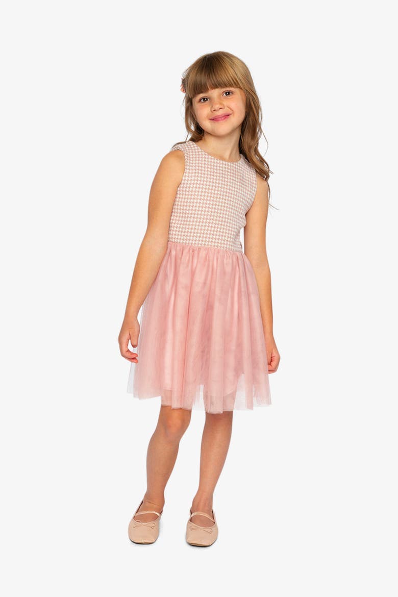 Houndstooth Elegant Sleeveless Bi-Material Dress, Alternate, color, Houndstooth Rose