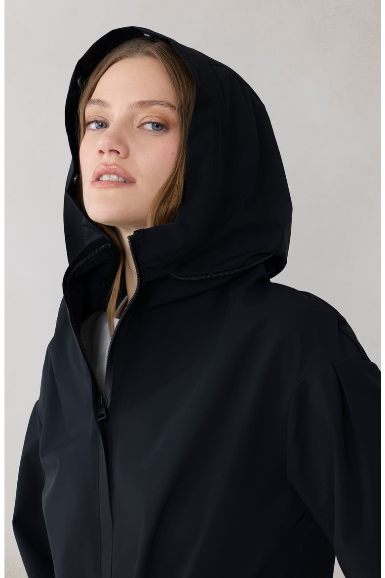 Ria Stretch Nylon Jacket with Stowaway Hood, Alternate, color, BLACK