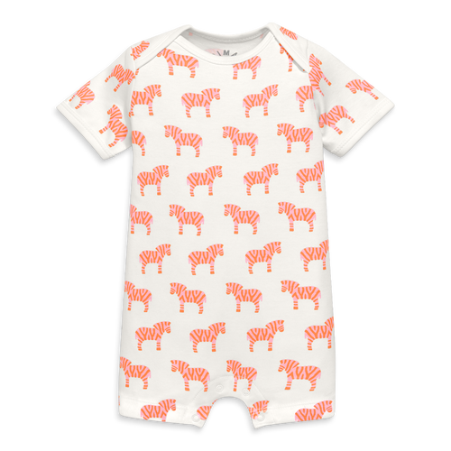 Shop Primary Organic Animal Friends Babysuit Shortie In Blossom Zebras