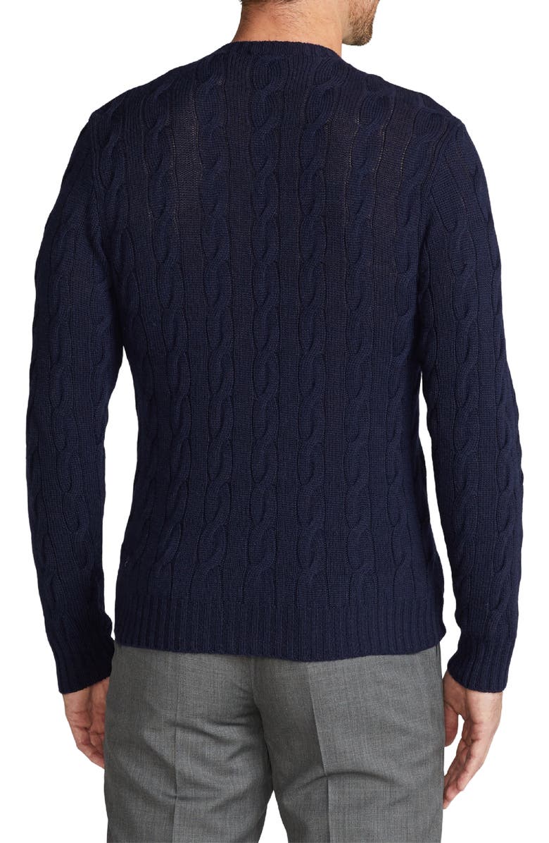 Ralph Lauren Purple Label Cable Stitch Cashmere Crewneck Sweater, Alternate, color, Classic Chairman Navy