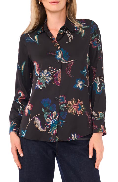 Satin Long Sleeve Button-Up Shirt