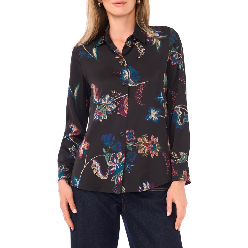 Vince Camuto Satin Long Sleeve Button-up Shirt In Multi