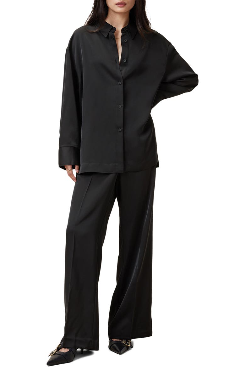AllSaints Myrtle Longline Satin Shirt, Alternate, color,