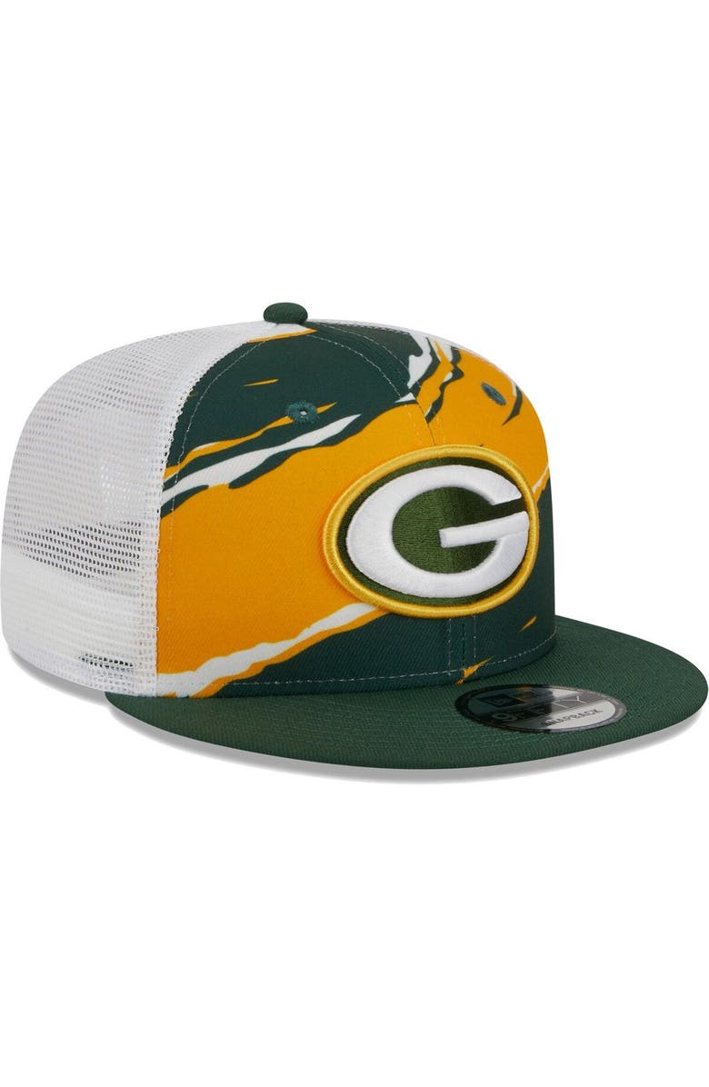 New Era Men's New Era Green Green Bay Packers Tear Trucker 9FIFTY Snapback Hat, Alternate, color,