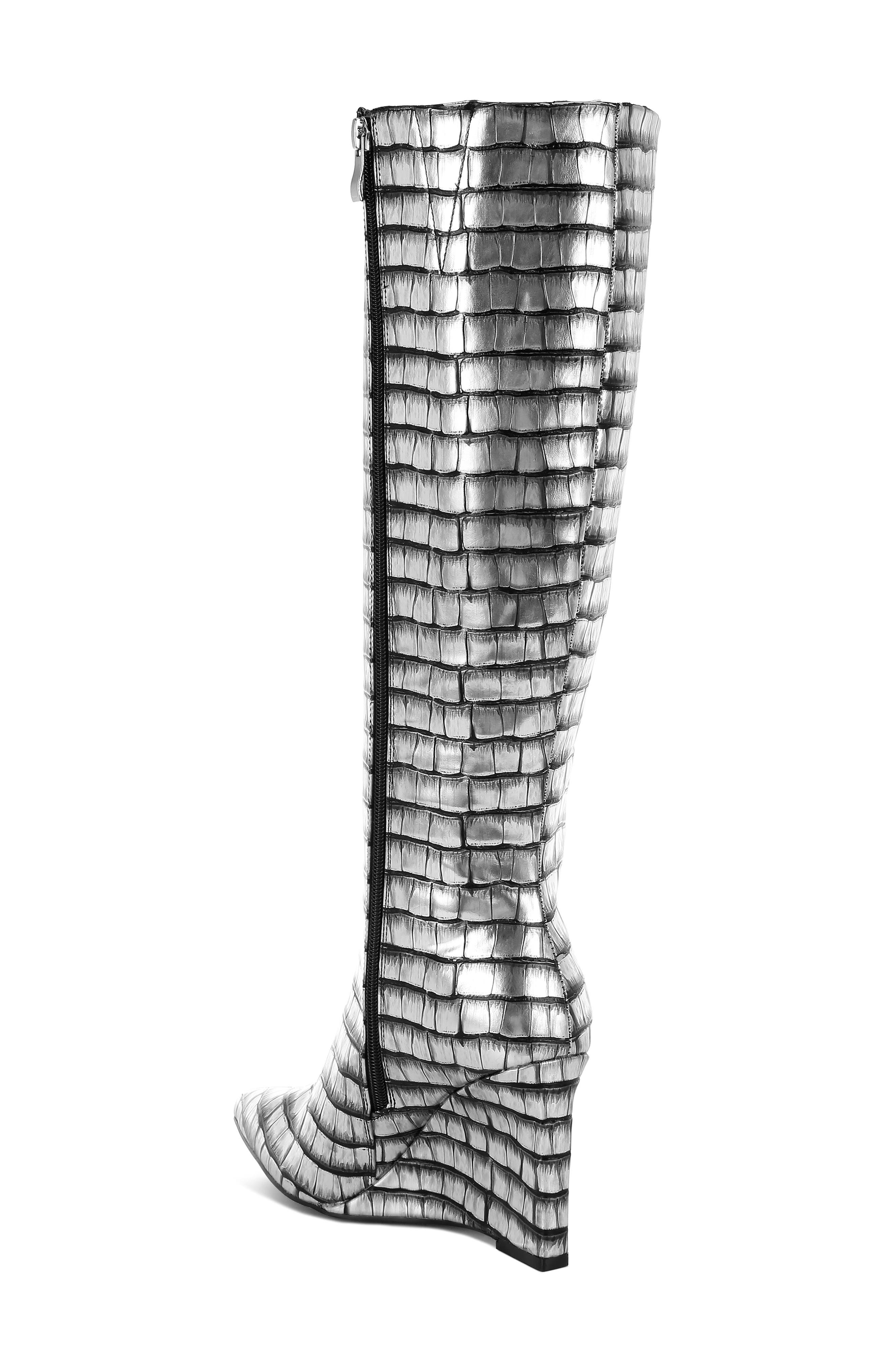 LONDON RAG Bass Head Croc Embossed Wedge Boot, Alternate, color, 