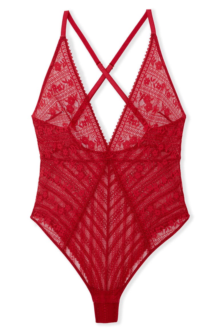 Aura Plunge Lace Teddy, Alternate, color, RED