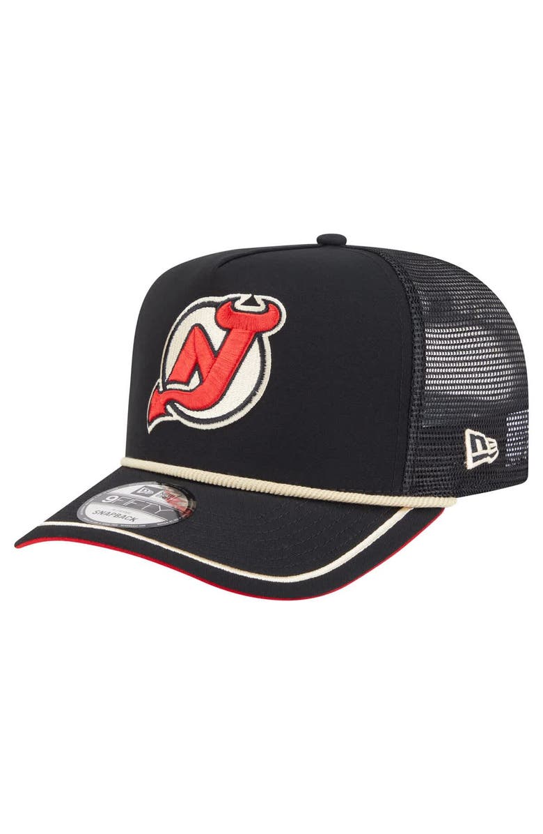 New Era Men's New Era Black New Jersey Devils Vintage Team Rope A-Frame 9FIFTY Snapback Hat, Main, color, Black