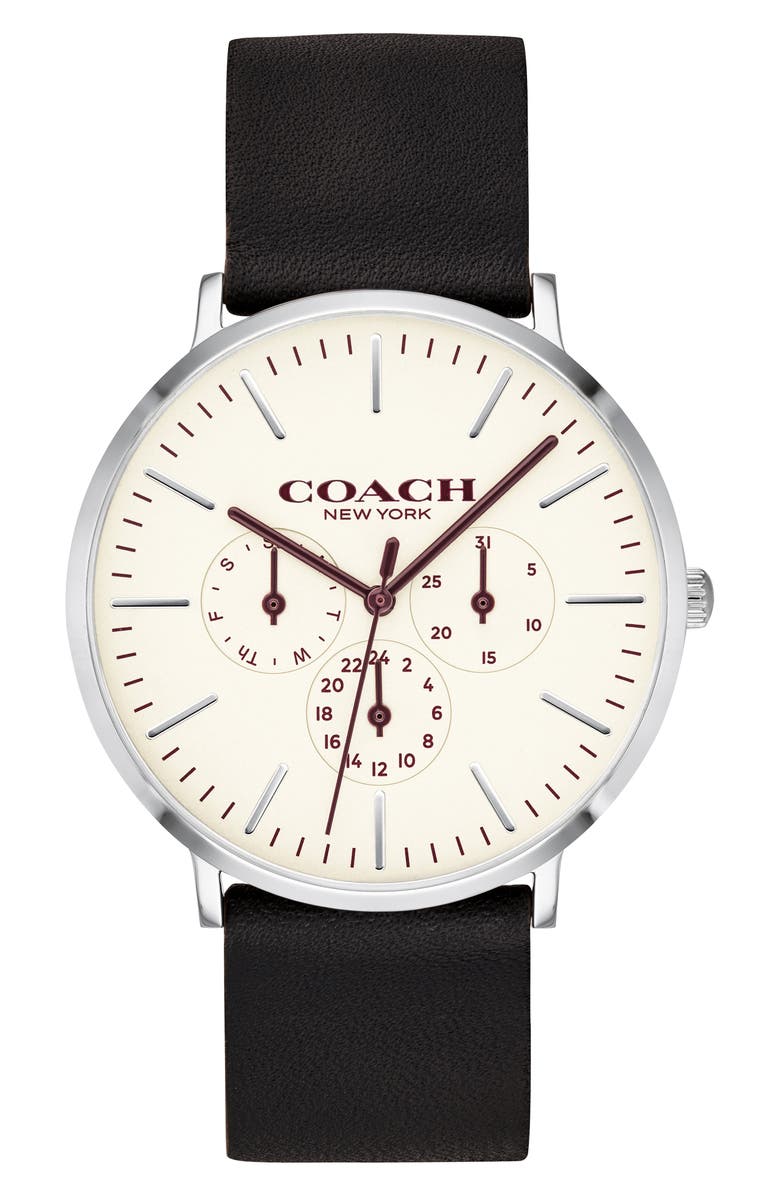 COACH Varick Multifunction Leather Strap Watch, 40mm, Main, color,