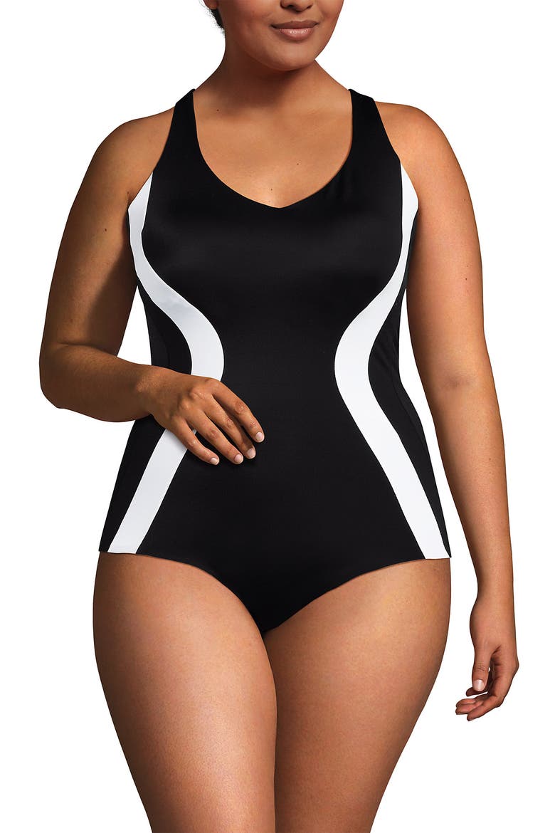 Tugless Contour One Piece, Alternate, color, Black/White