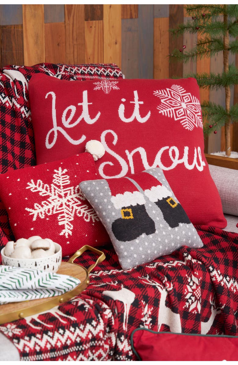 C&F Home Vintage Snowflake Pillow Handwoven Mini Accent Pillow w/ PomPoms 10" x 10", Alternate, color, Red