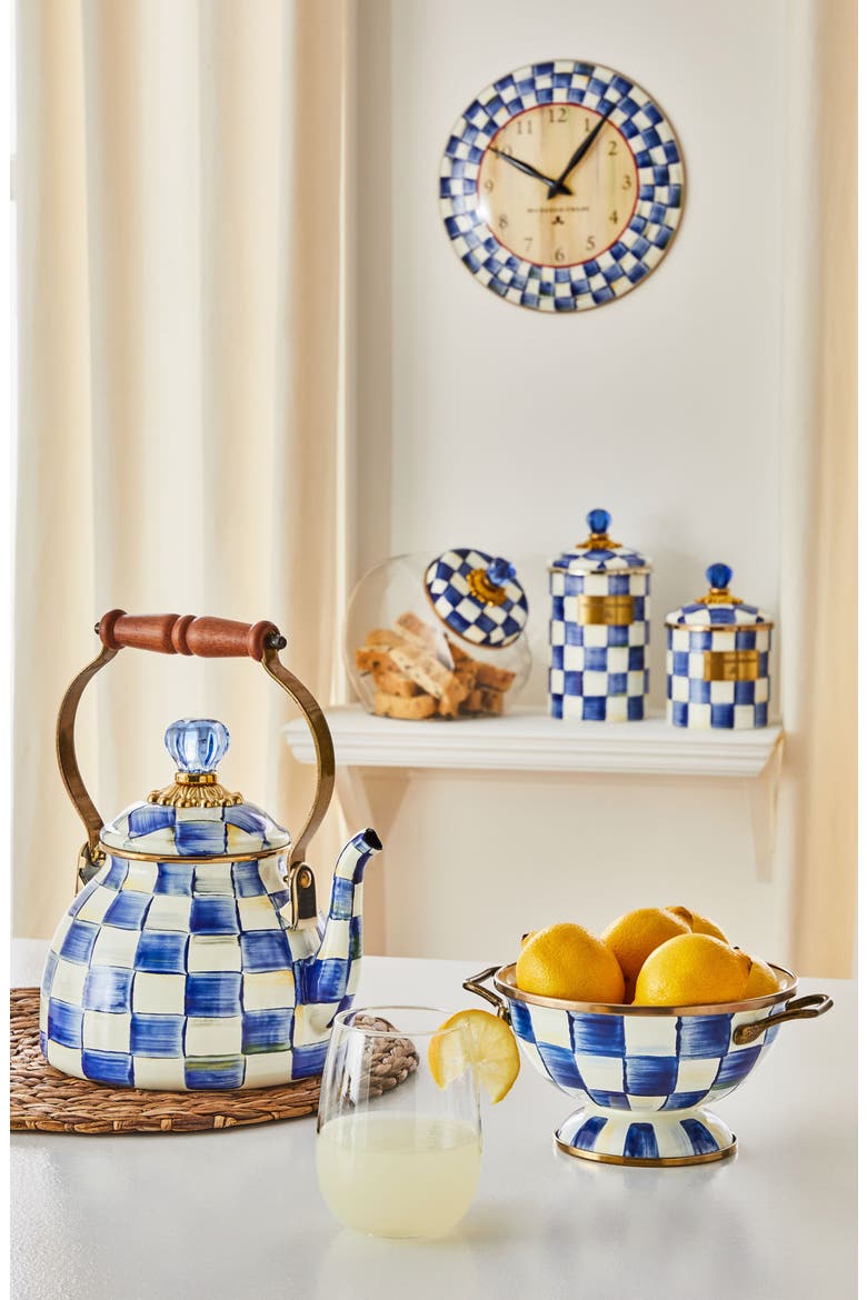 Royal Check Enameled Steel Small Canister, Alternate, color, BLUE/ WHITE