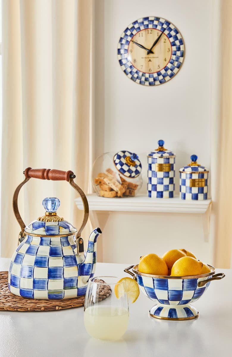 MACKENZIE CHILDS Royal Check Enameled Steel Small Canister, Alternate, color, Blue/ White