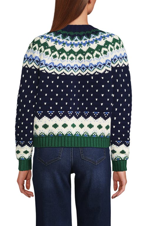 Lands' End Lofty Birdseye Fair Isle Cardigan Sweater In Black